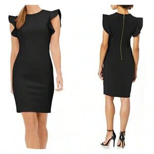 Calvin Klein Navy Blue Ruffle Sheath Dress Size 6